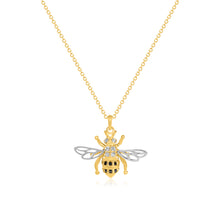 Load image into Gallery viewer, Bee Pendant Necklace - 14K Gold with Black & White Diamonds - Bee Jewelry