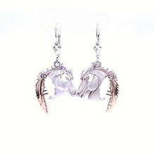 Load image into Gallery viewer, Horse Earrings with Indian Head Silhouette - Sterling Silver with 10K Gold and Crystal - Horse Jewelry