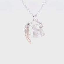 Load and play video in Gallery viewer, Horse Pendant Necklace with Indian Head Silhoutte - Sterling Silver with 10K Gold and Crystal - Horse Jewelry