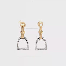 Load and play video in Gallery viewer, Horse Stirrup Earrings - 14K Gold with Diamonds -  Horse Jewelry