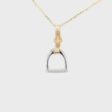 Load and play video in Gallery viewer, Horse Stirrup Pendant Necklace - 14K Gold with Diamonds - Horse Jewelry