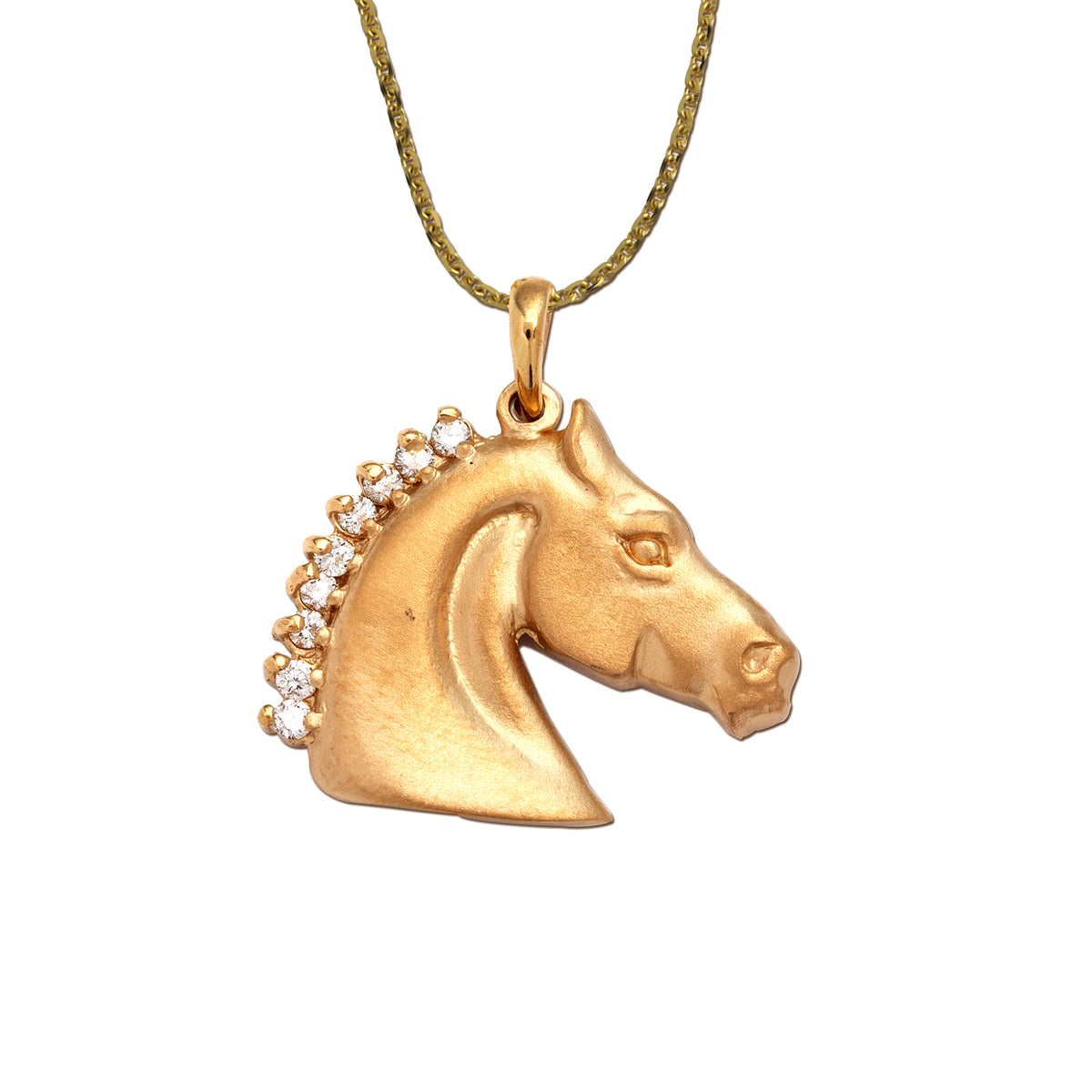 Diamond Horse Pendant Necklace - English Horse - 14K Gold with Diamonds -  Horse Jewelry