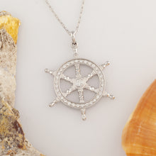 Load image into Gallery viewer, Captain Wheel Pendant Necklace - 14K WG with Diamonds