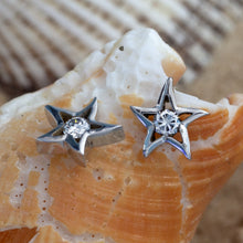 Load image into Gallery viewer, diamond starfish stud earrings in 14K white or yellow gold starfish jewelry