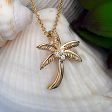 Load image into Gallery viewer, Palm tree necklace 3 diamond coconut palm tree pendant 14K gold with diamonds