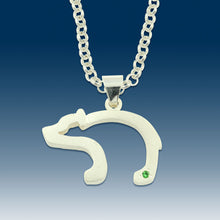 Load image into Gallery viewer, Bear Pendant Necklace - Bear Silhouette Small - Sterling Silver with Tsavorite and chain