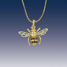 Load image into Gallery viewer, Bee Pendant Necklace 14K TT gold black and white diamonds Bee Jewelry