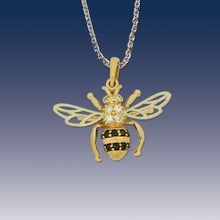 Load image into Gallery viewer, Bee Pendant Necklace 14K TT gold black and white diamonds Bee Jewelry