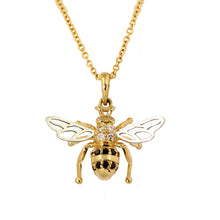Load image into Gallery viewer, Bee pendant Necklace 14K TT gold black and white diamonds Bee Jewelry