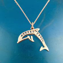 Load image into Gallery viewer, Diamond dolphin necklace 14K white or yellow gold with diamonds dolphin jewelry