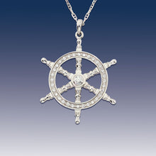 Load image into Gallery viewer, Captain Wheel Pendant Necklace - 14K WG with Diamonds