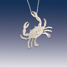 Load image into Gallery viewer, crab necklace pave diamond crab 14K white gold 14K yellow gold crab jewelry