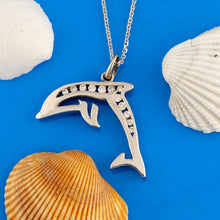 Load image into Gallery viewer, Diamond dolphin necklace 14K white or yellow gold with diamonds  dolphin jewelry