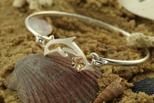 Load image into Gallery viewer, Dolphin Bracelet with Hibiscus - Sterling Silver 10K YG - Dolphin Jewelry