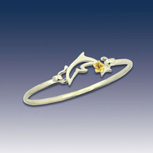Load image into Gallery viewer, Dolphin Bracelet with Hibiscus - Sterling Silver 10K YG