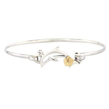 Load image into Gallery viewer, Dolphin Bracelet with Hibiscus - Sterling Silver 10K YG