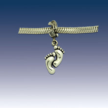 Load image into Gallery viewer, Feet charm bead - barefoot charm on coral spacer Sterling Silver