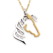 Load image into Gallery viewer, Horse Pendant Necklace - 14K white and yellow gold with diamonds horse silhouette necklace horse jewelry horse necklace
