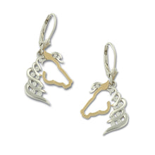Load image into Gallery viewer, horse silhouette earrings diamond and gold horse earrings horse jewelry