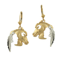 Load image into Gallery viewer, Horse Earrings 14K gold diamonds horse jewelry native american jewelry indian horse head earrings