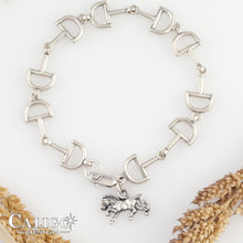 Load image into Gallery viewer, Horse Snaffle Bit Link Bracelet with Horse charm - sterling silver - Horse Jewelry