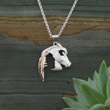 Load image into Gallery viewer, Horse Pendant Necklace - Horse Head Small - Sterling Silver 10K Yellow gold - Native American Jewelry Horse Jewelry Indian Horse Head
