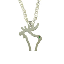Load image into Gallery viewer, Moose Pendant Necklace - Moose silhouette necklace Sterling silver Tsavorite garnet  moose jewelry moose necklace wild life necklace