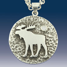 Load image into Gallery viewer, Moose Pendant Necklace - Moose Disk -  Sterling Silver Crystal
