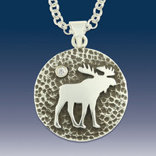 Load image into Gallery viewer, Moose Pendant Necklace - Moose Disk -  Sterling Silver Crystal