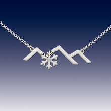 Load image into Gallery viewer, Mountain Necklace with Snowflake with crystal - Sterling Silver - Mountain Jewelry - Snowflake Jewelry - Adventure Necklace - Mountain Splendor