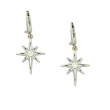 Load image into Gallery viewer, North Star Diamond earrings 14K White gold diamonds lever back Star Jewelry Sky Jewelry North Star Jewelry