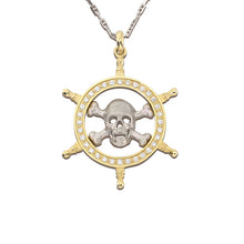 Load image into Gallery viewer, Pirate Pendant Necklace - Skull and Captain Wheel - Danger Ahead - 14K TT gold diamonds