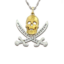 Load image into Gallery viewer, pirate necklace 14K gold diamonds captain jack pirate Pendant pirate jewelry nautical jewelry