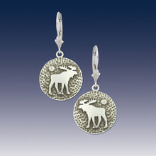Load image into Gallery viewer, silver moose disk earrings leverbacks moose jewelry