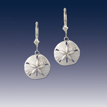 Load image into Gallery viewer, sand dollar earrings sterling silver sand dollar earrings lever back beach earrings sand dollar jewelry