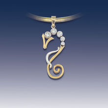 Load image into Gallery viewer, diamond seahorse necklace gold and diamond seahorse silhouette necklace seahorse jewelry sea life jewelry