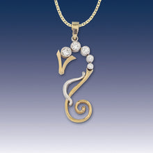 Load image into Gallery viewer, diamond seahorse necklace gold and diamond seahorse silhouette necklace seahorse jewelry sea life jewelry