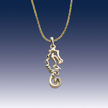 Load image into Gallery viewer, Diamond Seahorse and baby necklace seahorse pendant 14K gold seahorse with diamond baby seahorse seahorse jewelry