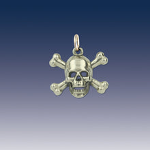 Load image into Gallery viewer, Skull and Cross bone charm on  - Sterling Silver - Pirate jewelry pirate charm nautical charm