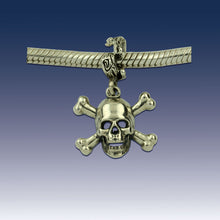 Load image into Gallery viewer, Skull and Cross bone charm on coral spacer bead - Sterling Silver