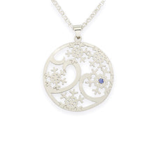 Load image into Gallery viewer, Snowflake Pendant Necklace - Snowflake Flurry - Domed Swirl Snowflake Sterling Silver Blue Sapphire