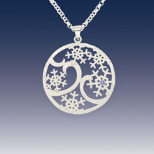 Load image into Gallery viewer, Snowflake Pendant Necklace - Snowflake Flurry - Domed Swirl Snowflake Sterling Silver Blue Sapphire