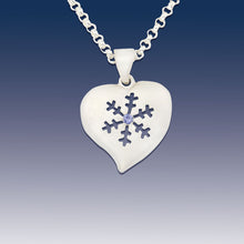 Load image into Gallery viewer, Snowflake Pendant Necklace - Snowflake Heart - Sterling Silver Blue Sapphire