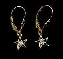 Load image into Gallery viewer, diamond starfish leverback earrings in 14K white or yellow gold starfish jewelry