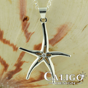 starfish necklace starfish pendant sterling silver crystal starfish jewelry
