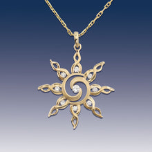 Load image into Gallery viewer, Sun Pendant Necklace - Spiral Sun - 14K  gold with diamonds