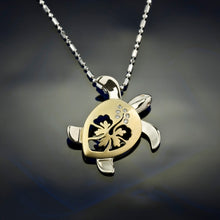 Load image into Gallery viewer, Turtle Hibiscus Pendant Necklace - Diamond and Gold14K yellow and white gold Turtle Jewelry SeaLife Jewelry