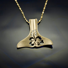 Load image into Gallery viewer, Whale Tail Necklace with Diamonds and Hibiscus flower cutout - Whale Jewelry Sea Life Jewelry