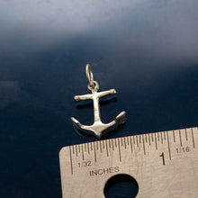 Load image into Gallery viewer, Anchor charm on o-ring - sterling silver - anchor charm nautical jewelry nautical charm