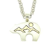 Load image into Gallery viewer, bear mountain necklace sterling silver 10K yellow gold bear jewelry mountain jewelry bear fetish